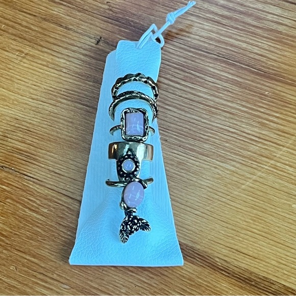 Free People Gold and Pink Ring Set NWT stackable boho festival western coastal - Picture 1 of 6